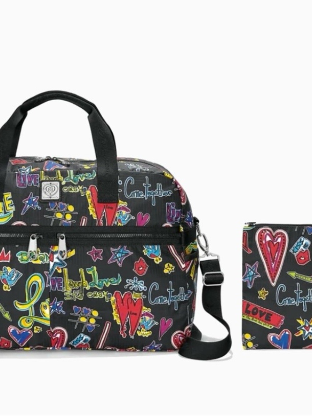Brighton Large Black 'Love Graffiti' Travel Duffel with Multicolor Hearts